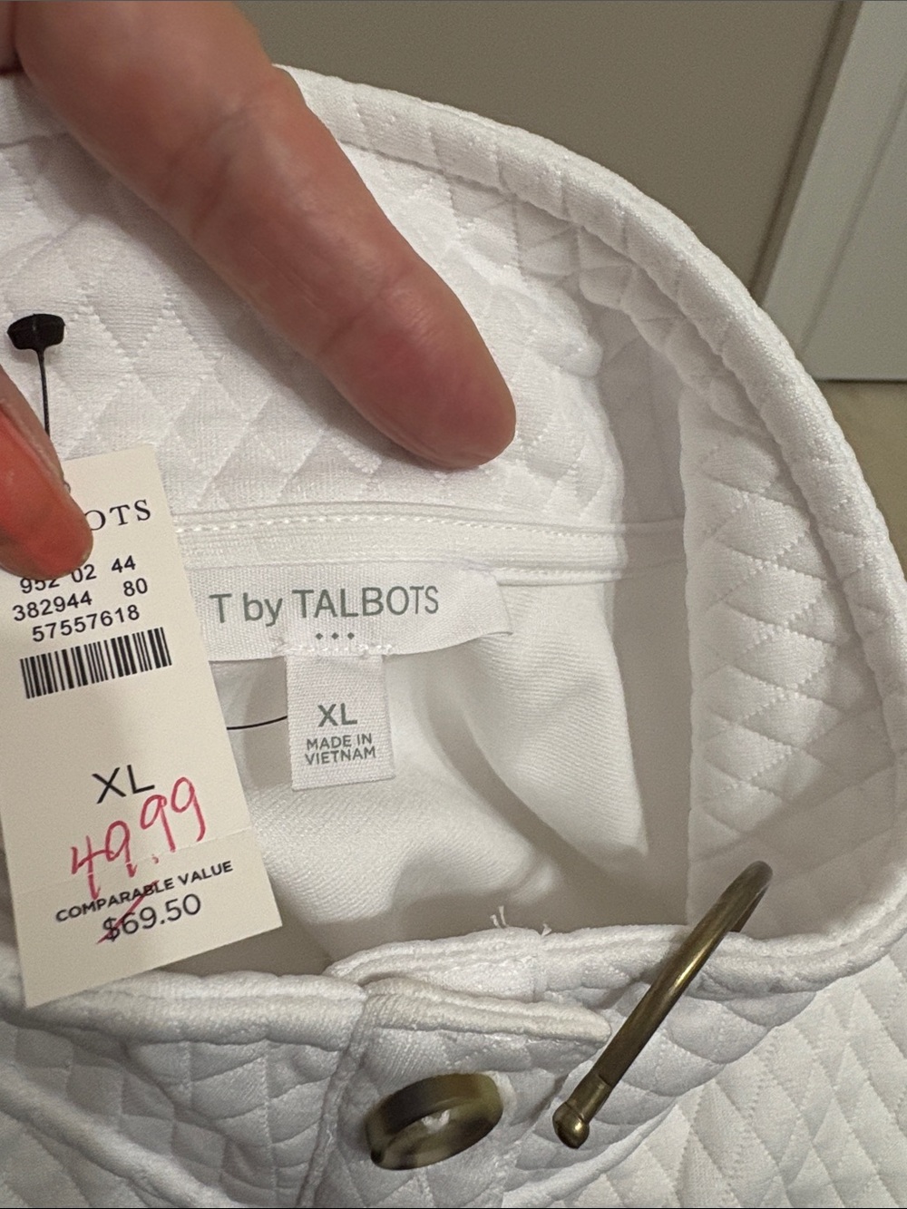 Talbots White Quilted Button-Placket Pullover NWT - Picture 7 of 8